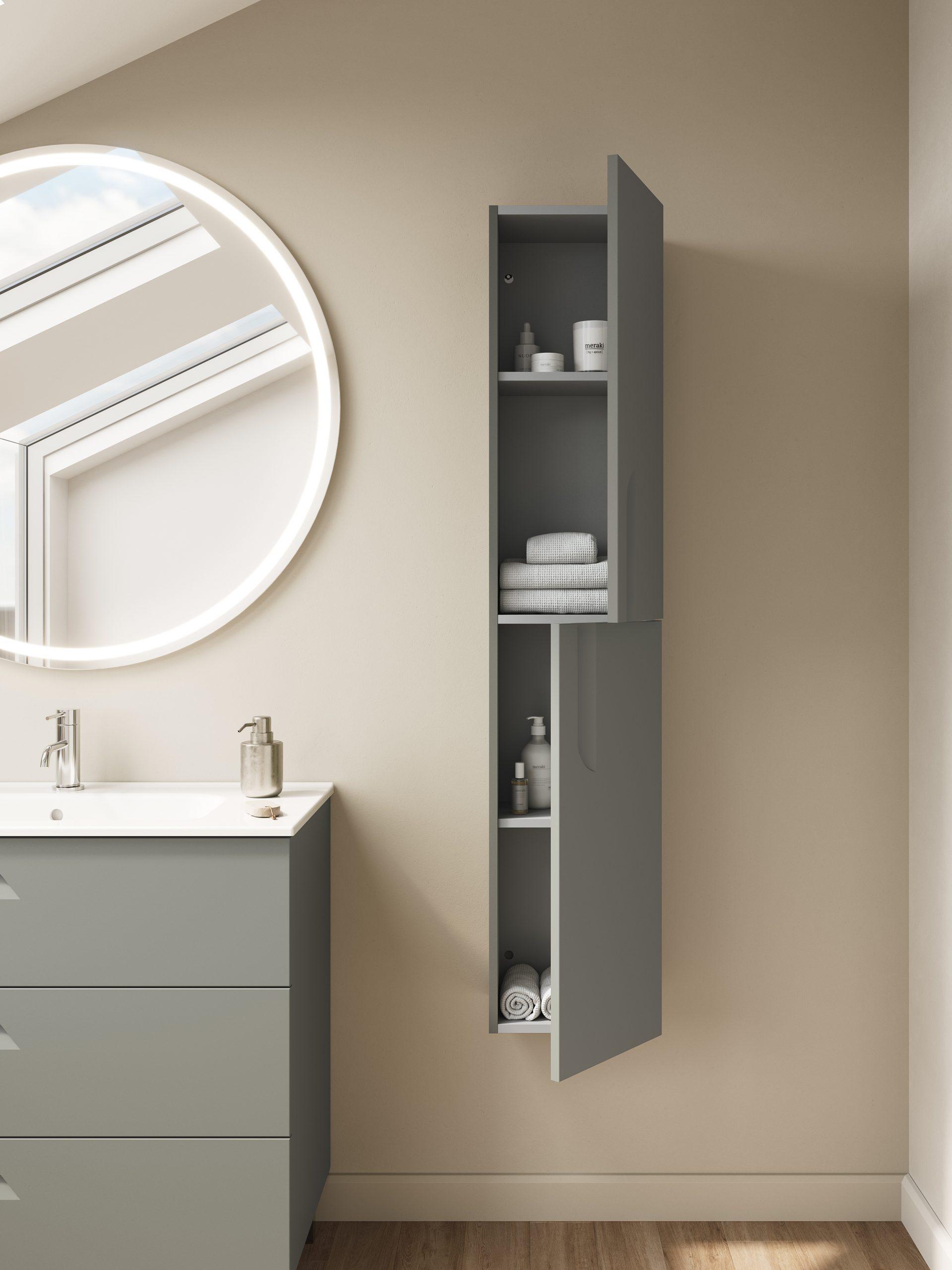 Mueble de baño de 60 cm en madera gris mate con lavabo de porcelana -  Caesaroo