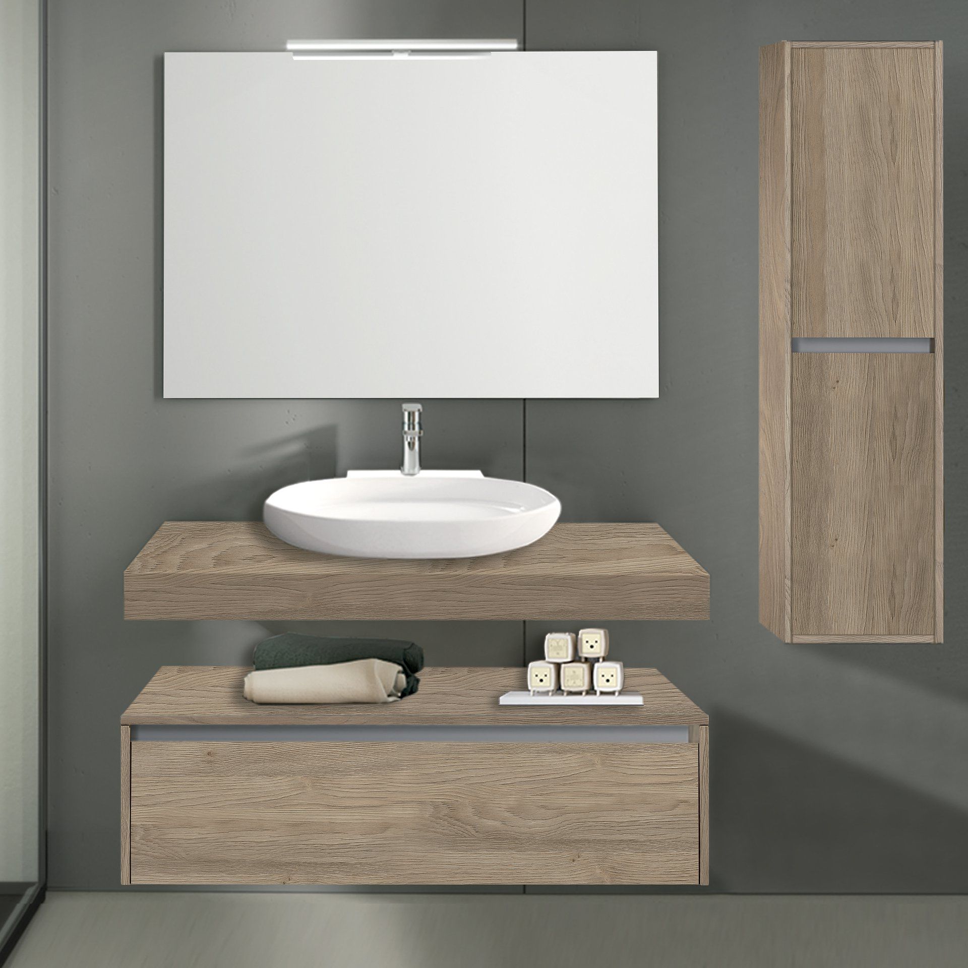 Mueble de baño con lavabo y espejo Sand 80x45 cm olmo