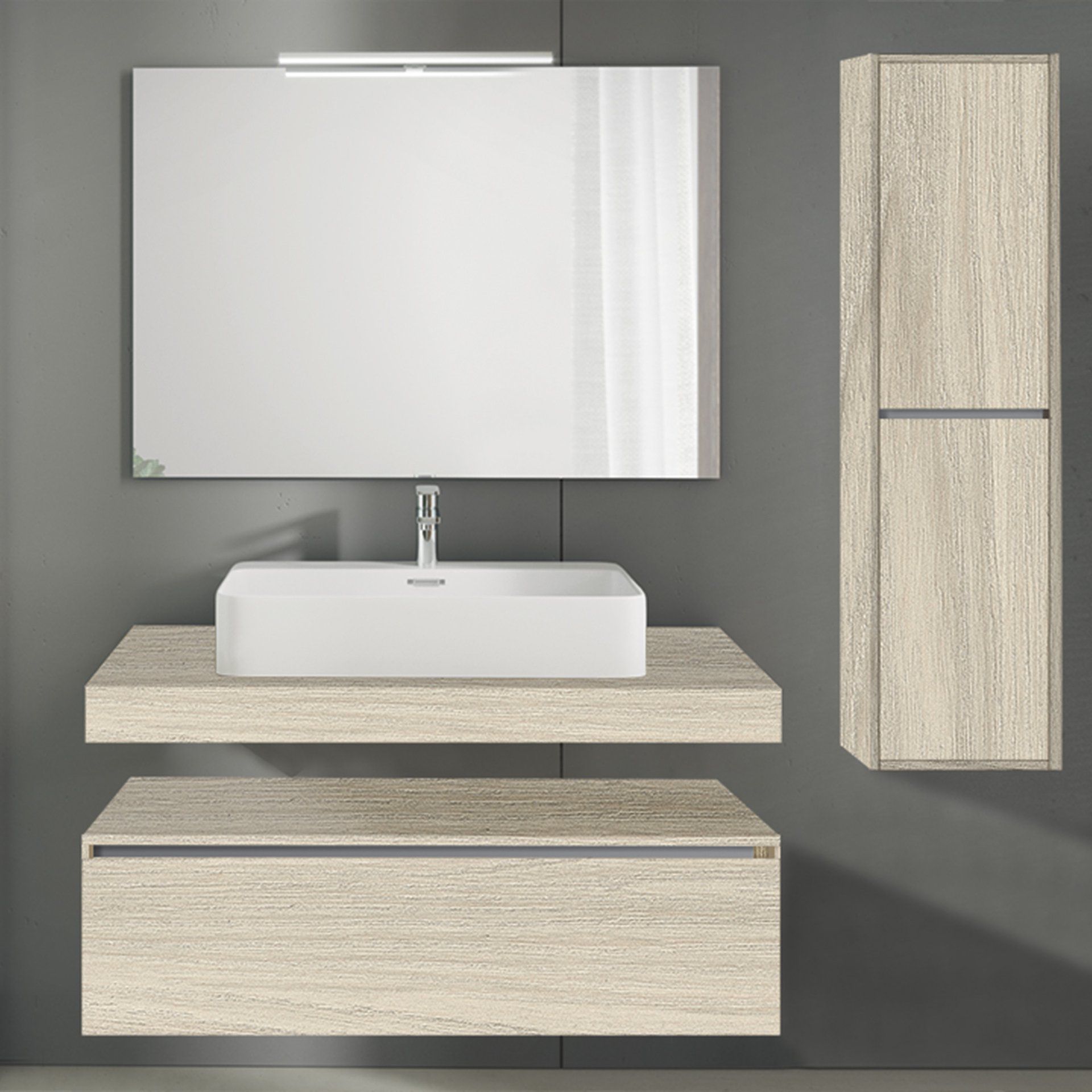 Mueble de baño con lavabo y espejo Sand 80x45 cm olmo