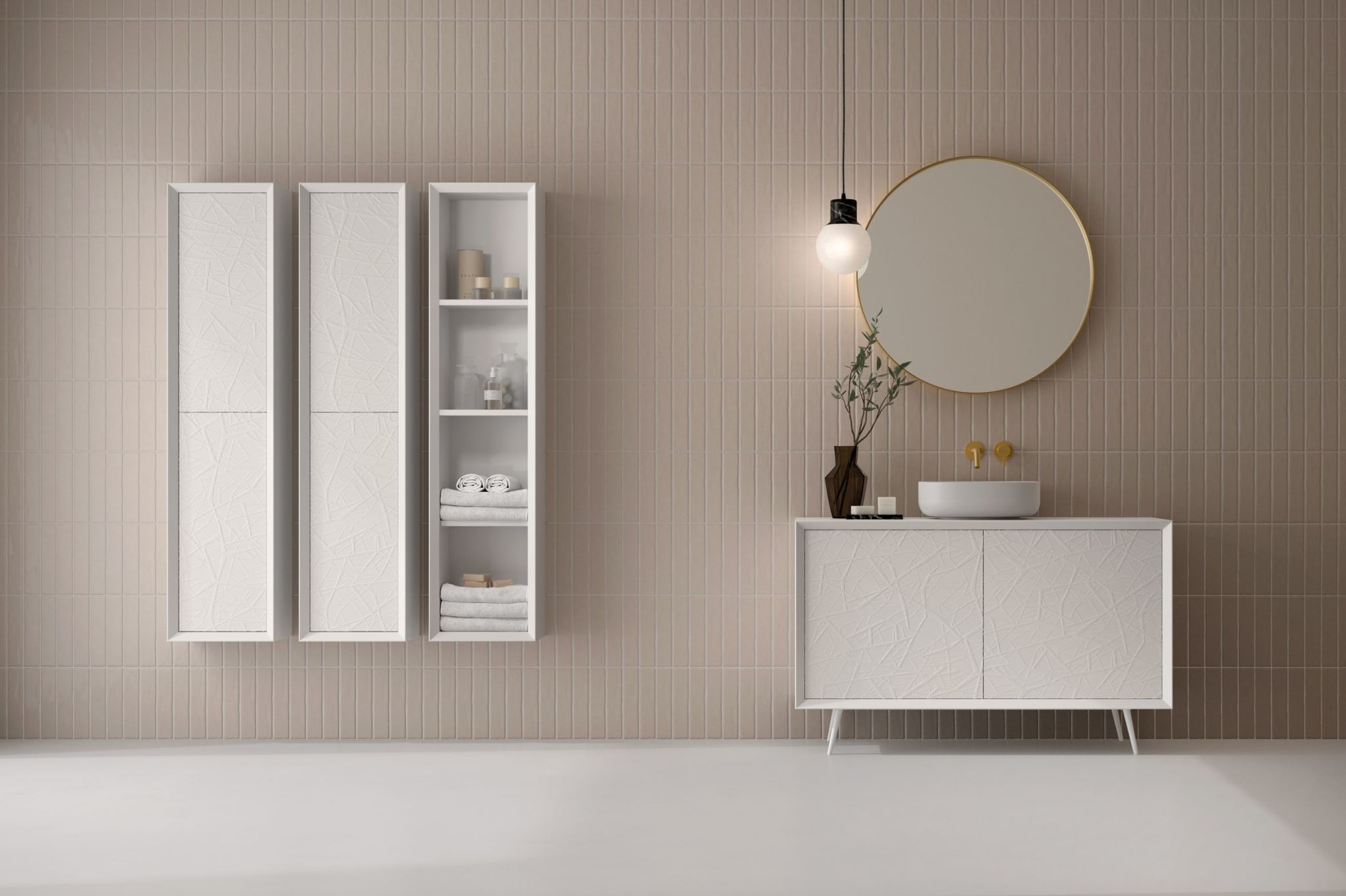 Mueble de baño 60 cm Venere de madera Crema con lavabo de cerámica y espejo  - Caesaroo